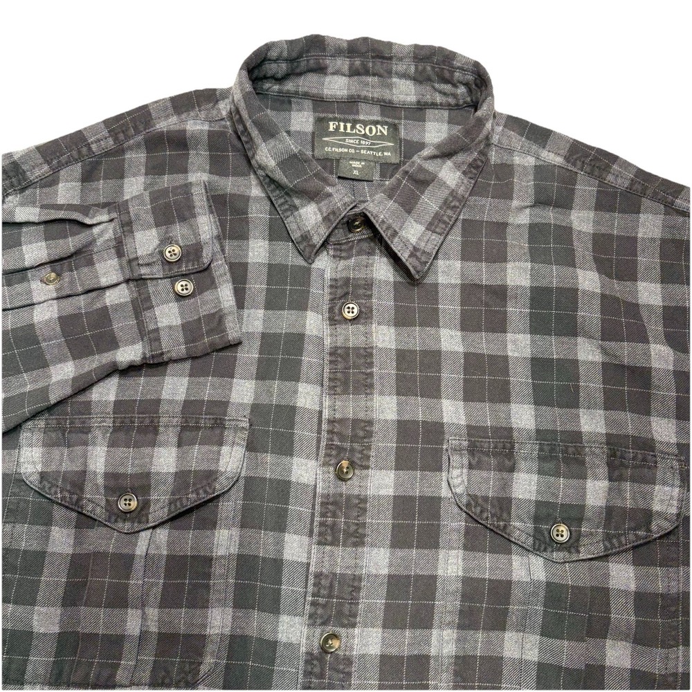 CC Filson Shirt Mens XL Black Gray Plaid Flannel Button Up Long Sleeve Outdoor‎